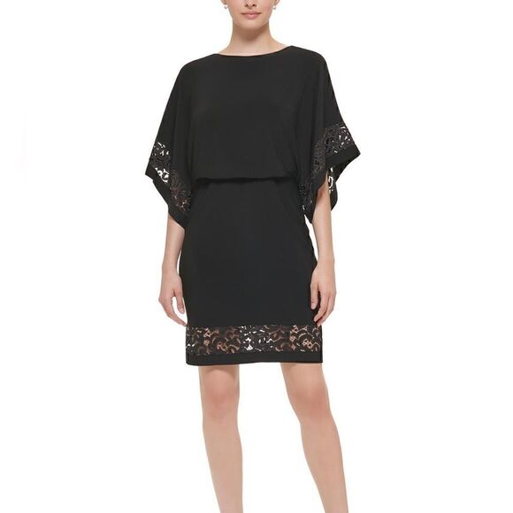JESSICA HOWARD Womens Lace Solid Elbow Sleeve Boat Neck Knee Length dress size 8 - Picture 1 of 14
